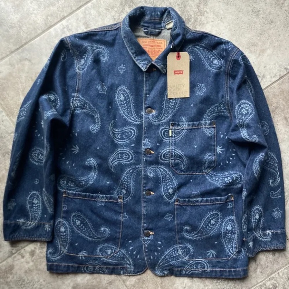 LEVI'S x SNOOP DOGG BLUE PAISLEY BANDANA Jean Jacket Size Medium Hip Hop Rap 90s